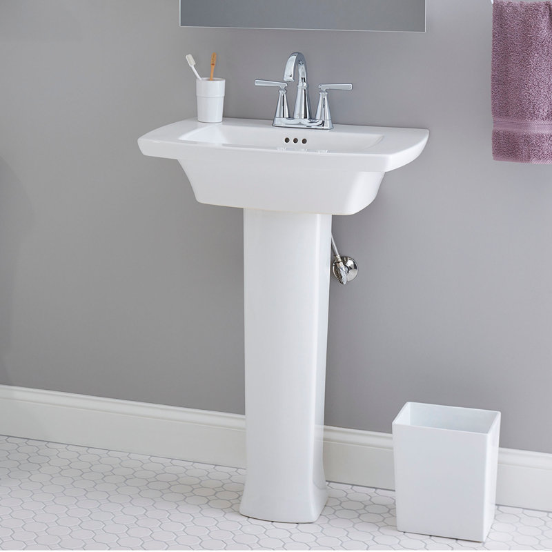 White Vitreous China Rectangular Pedestal Bathroom Sink