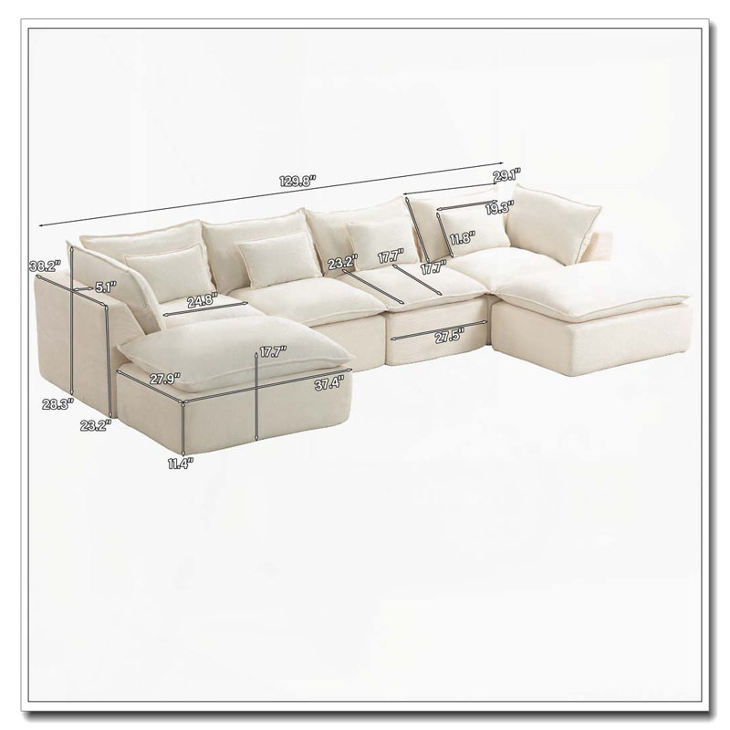 Canapé modulaire surdimensionné Cloud Couch, Blanc antique + 4 sièges + 2 chaises