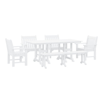 Laguna Poly 6-Piece Rectangular Table Garden Arm Chair Dining Set With Bench