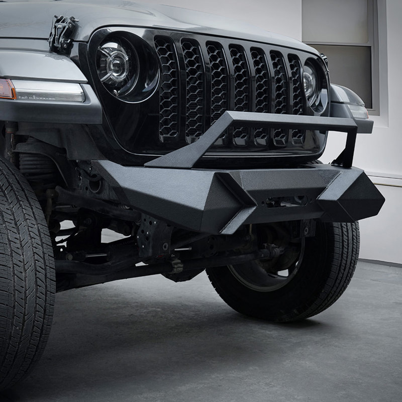 Pare-chocs avant en X avec plaque de treuil compatible avec la fabrication robuste en acier au manganèse texturé noir Wrangler JK (2007-2018), parfaite pour une utilisation sur route et hors route