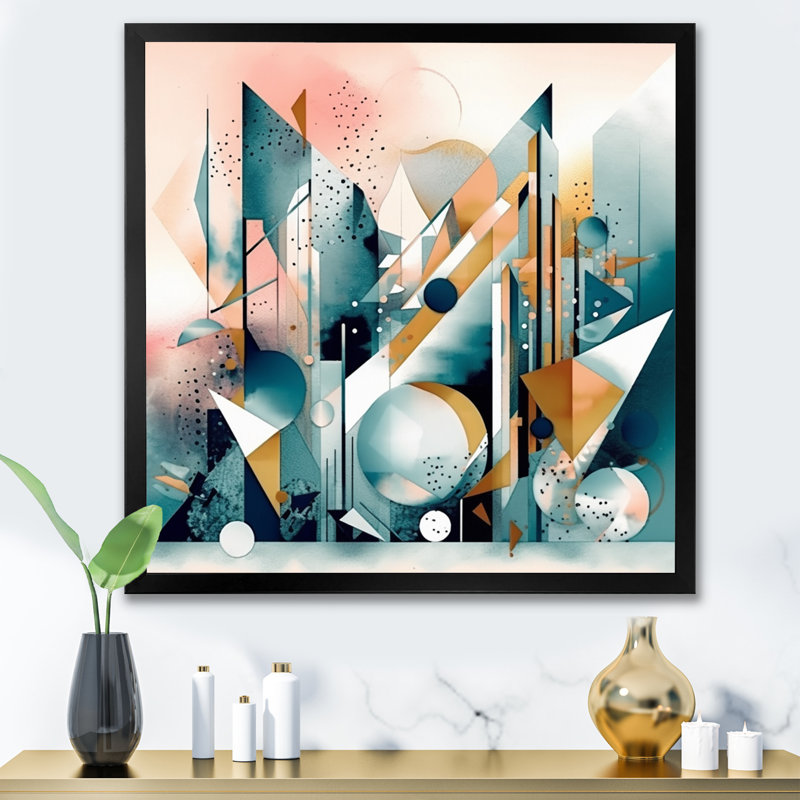 «Blue and Pink Embracing Cubism II - Minimalisme», impressions d'art mural, H 24 po x l 24 po x P 1 po