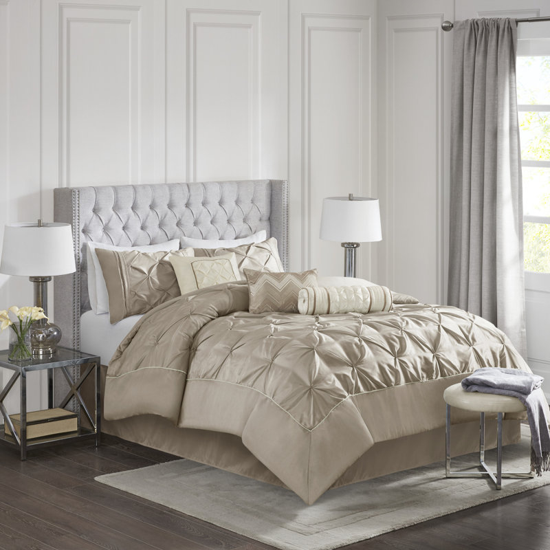 Ensemble d'édredon touffeté 7 pièces Laurel, Édredon pour lit double + 1 jupe de lit + 2 taies, Pes