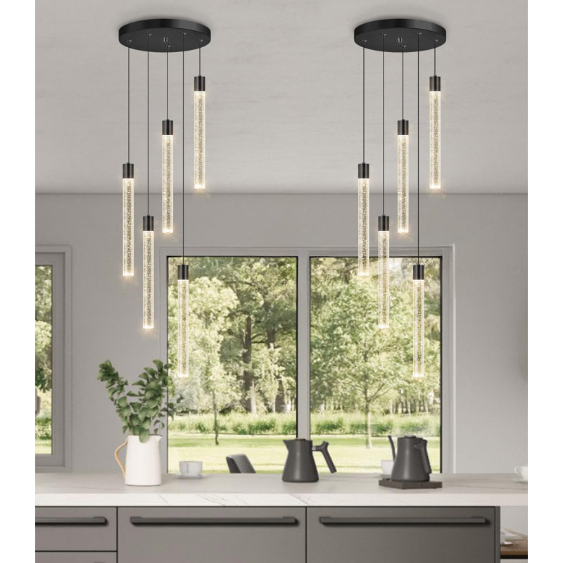 Lustre en cristal 5 lumières à intensité variable Glam, H 60 po x l 9,8 po x P 9,8 po, 5 lumières, Noir mat