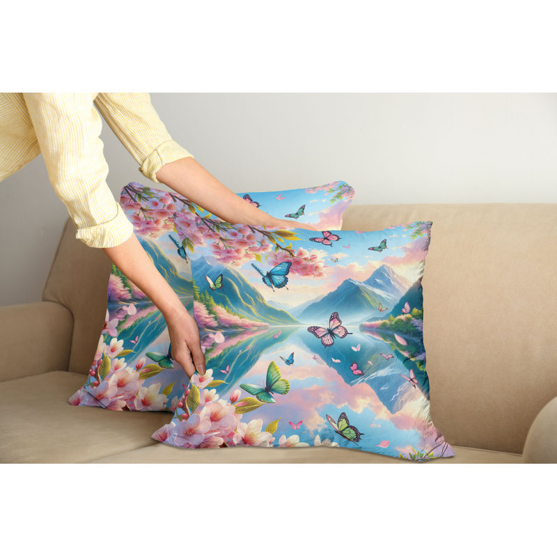 16" Pink and Blue Reversible Microfiber Throw Pillow Covers