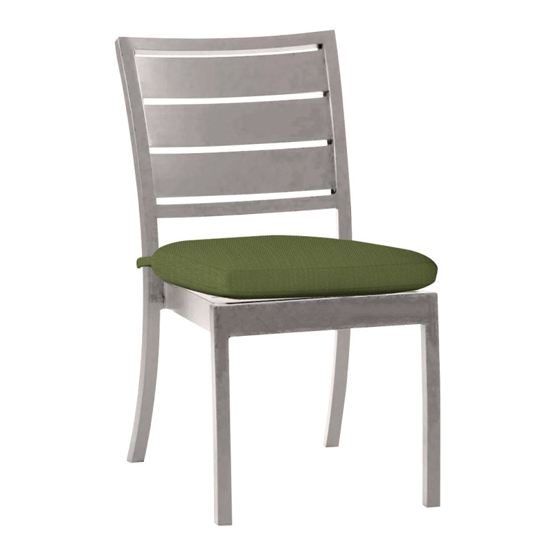 Charleston Aluminum Patio Dining Side Chair With Cushion, Oyster, No Welt, Linen Forest