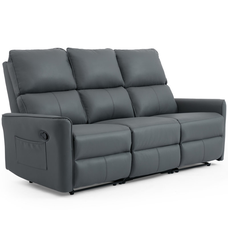 Micaden 4 Seater Faux Leather Reclining Sofa, Grey