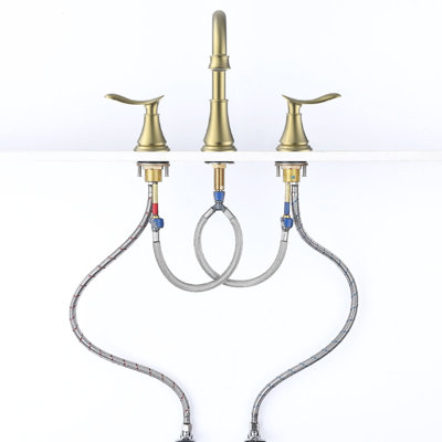 2-Handle 8 Inch Widespread Bathroom Sink Faucet Brushed Gold Lavatory Faucet 3 Hole 360° Swivel Spout Vanity Sink Basin Faucets 3007B-NA