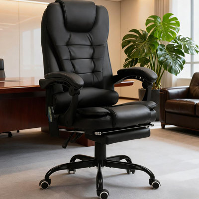 Fauteuil de massage inclinable à dossier haut avec support lombaire, repose-pieds, dossier inclinable, hauteur réglable