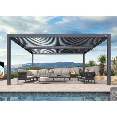 12 Ft. W x 16 Ft. D Louvered Pergola Aluminum Pergola with Adjustable Roof Hardtop Gazebo