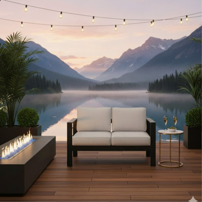 Causeuse de terrasse en aluminium toutes saisons de 50 po avec coussins épais gris clair et structure noire