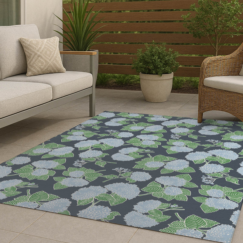 Hydrangea Non Slip Outdoor Rug, Rectangle 3' x 5'