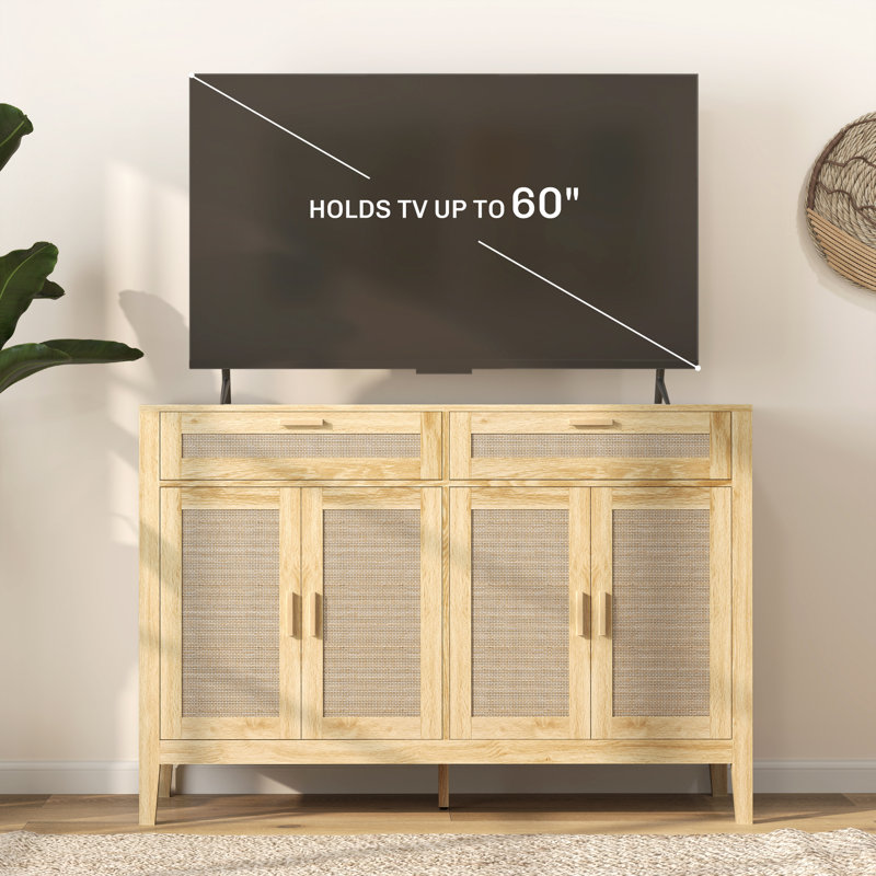 53" Sideboard Buffet Cabinet with Storage Drawers and Doors, Oak