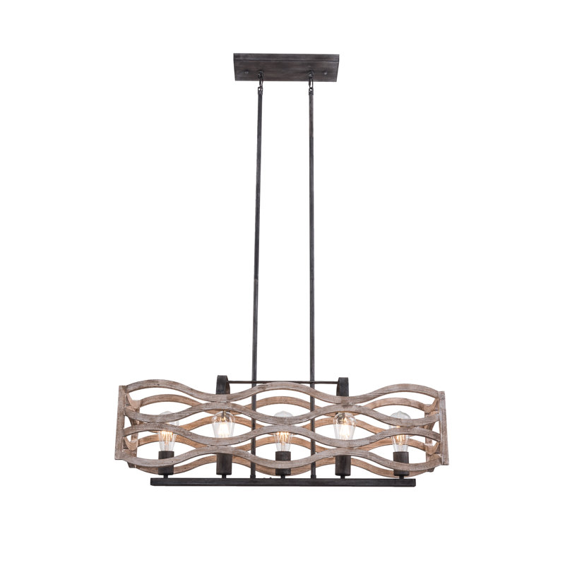 Patmos 5 - Light Wood Dimmable Kitchen Island Geometric Chandelier, Black, Weathered Wood