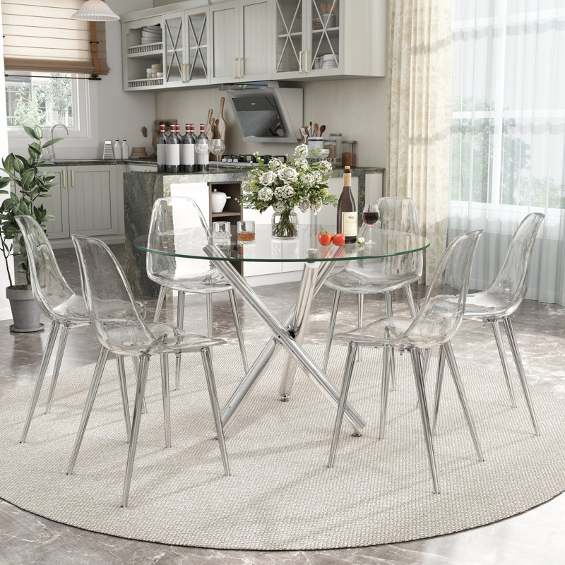 Ensemble de salle à manger en verre, H 29,5 po x L 39,37 po x l 39,37 po, Argent, 7