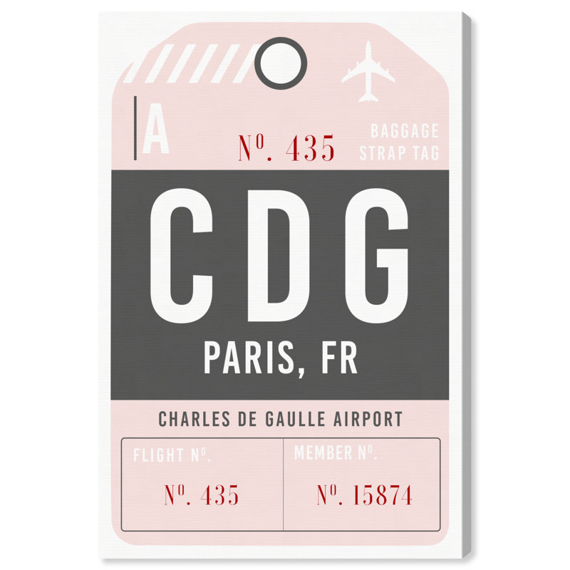 « paris bagage tag », impression, H 45 po x l 30 po x P 1,5 po, Toile tendue