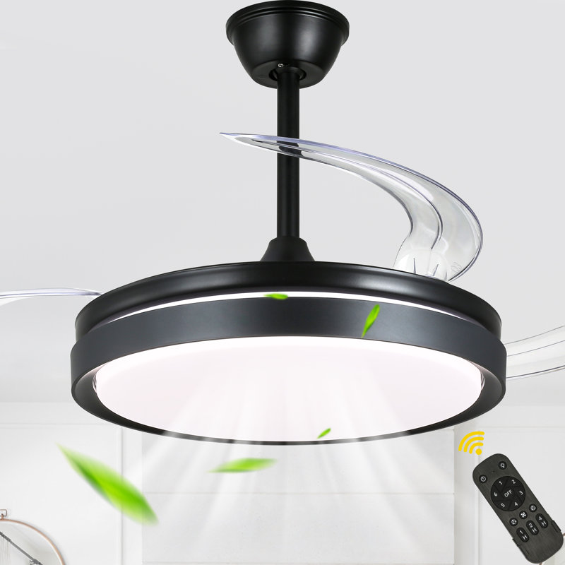Ventilateur de plafond noir à 3 pales de 42 po avec lumières et télécommande, dernier ventilateur de moteur à courant continu à 6 vitesses pour salon, chambre à coucher