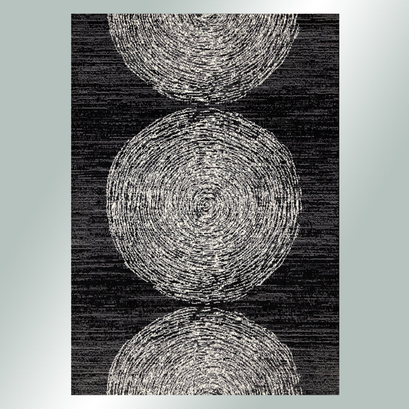 Manzelli Modern Circles Black White 7 x 10 Area Rug, Rectangle 6'7" x 9'6"