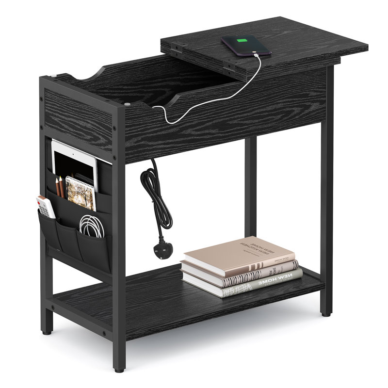 Apaui End Table with Built-In Outlets, Black