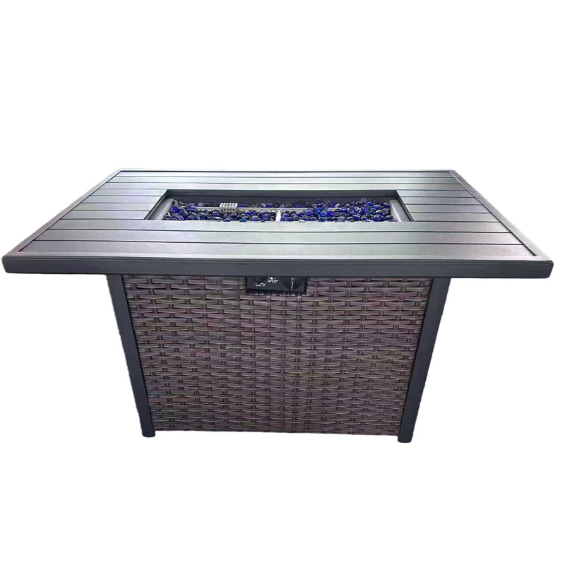 43 Inch Outdoor Wicker Fire Pit Table, 50,000 BTU Rectangular Propane Fire Pit