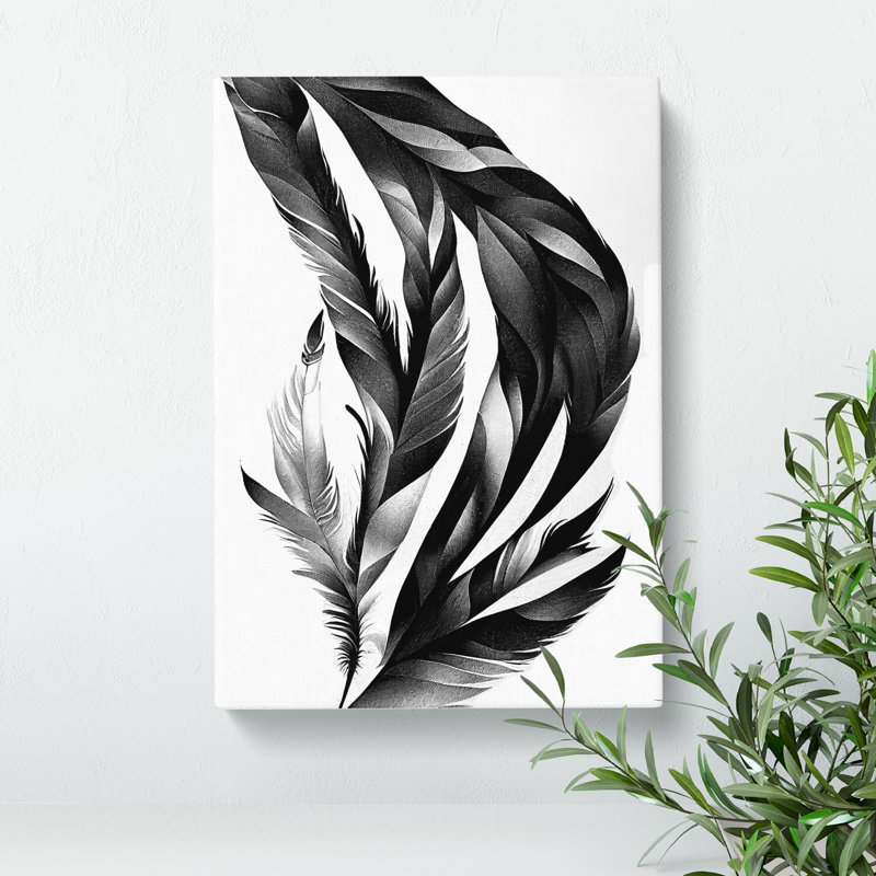 Monochrome Feathers No.2 - Wrapped Canvas Print, 50cm H x 35cm W x 3cm D, Wrapped Canvas