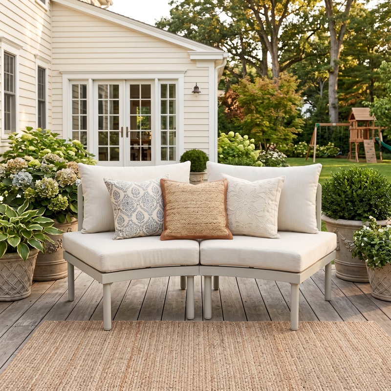 Canapé d'extérieur pour 2 personnes avec coussins, Coussin blanc / structure blanche