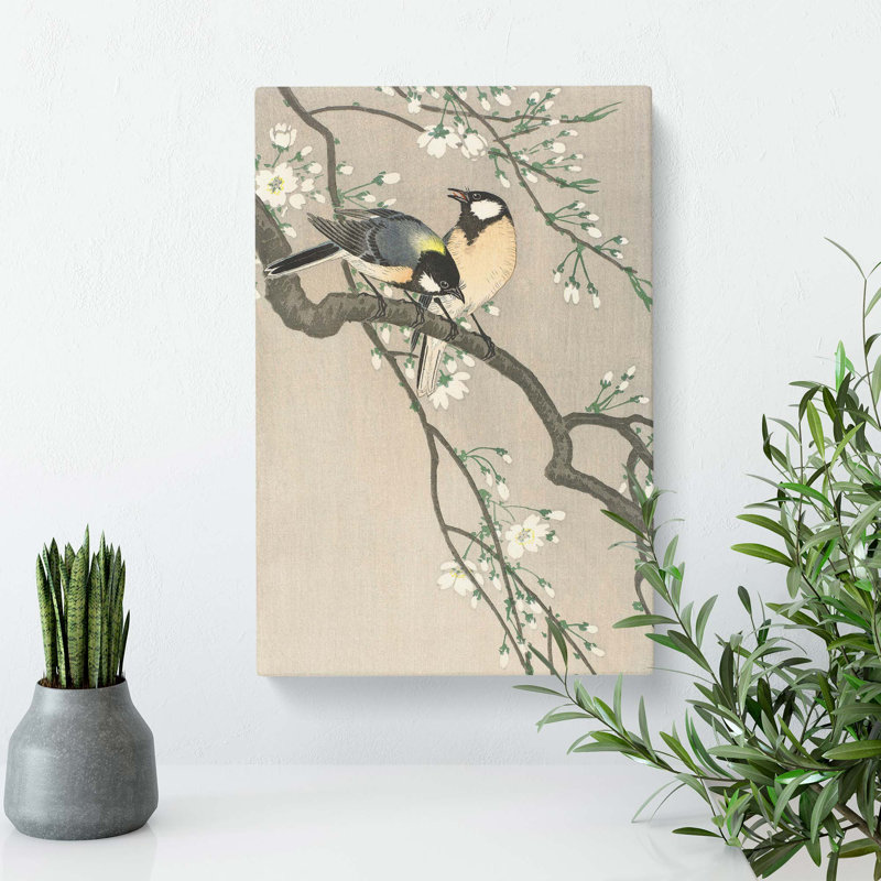 Tits on a Cherry Branch by Ohara Koson - Wrapped Canvas, 50.8 cm H x 35.6 cm W