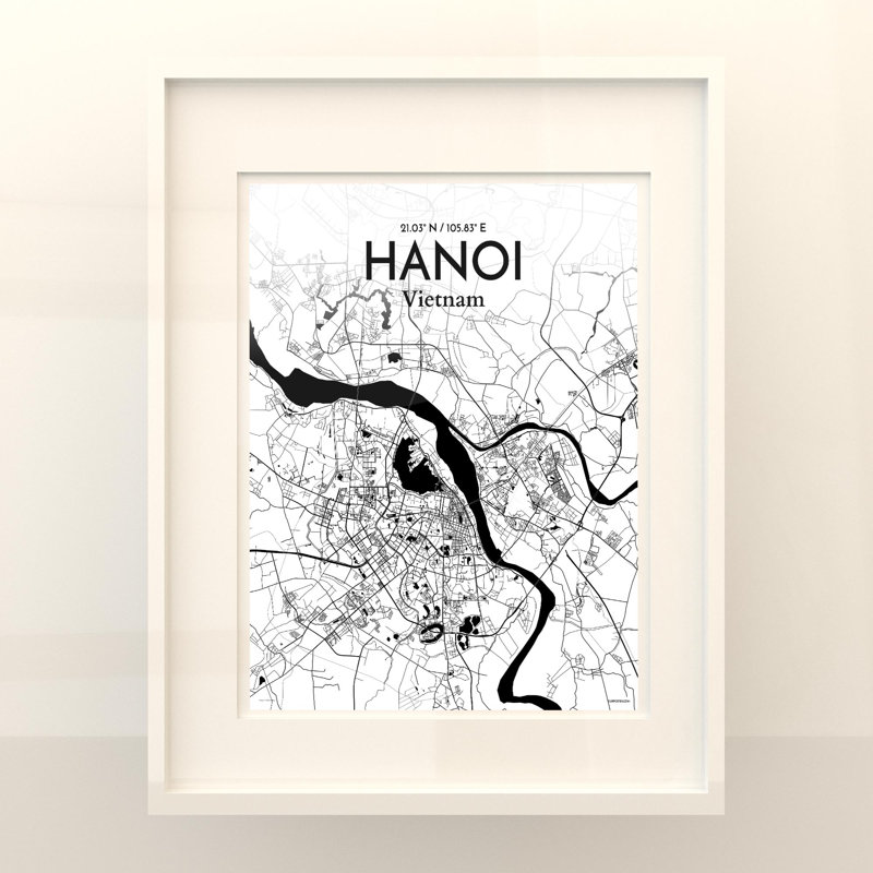 Hanoi City Map In Ink - No Frame Print, 20cm H x 16cm W x 0.05cm D