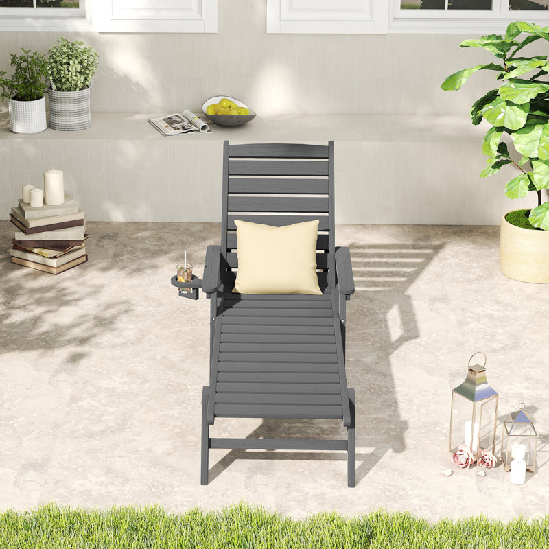 Chaise longue de patio en PEHD 1 pièce Burdge ZeaLuxe avec roulettes et dossier réglable, Gris
