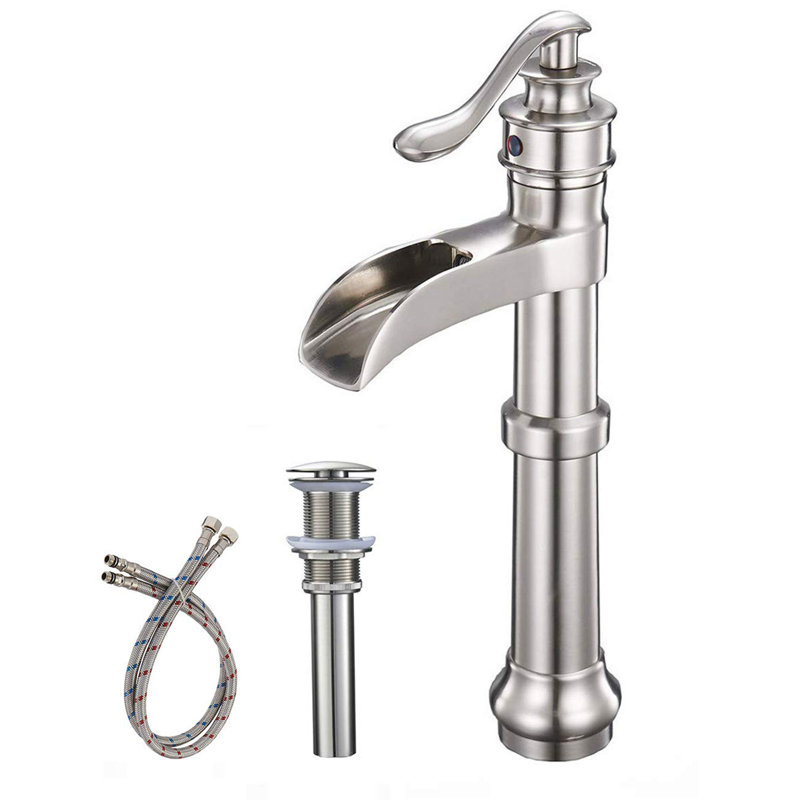 Robinet de salle de bains monotrou avec ensemble de drainage, Nickel brossé