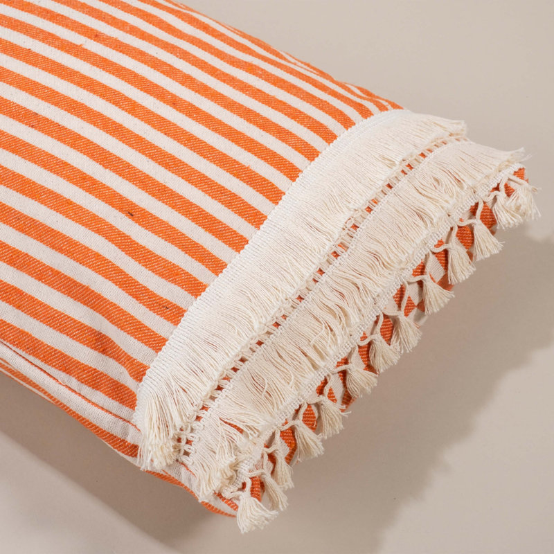 Arrowwood Striped White Rectangular Cushion Cover, Cream/Coral Red