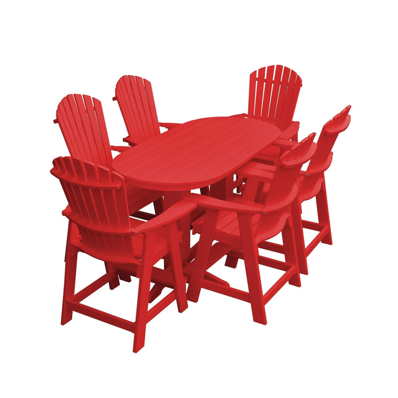 Ensemble de salle à manger à hauteur de comptoir 7 pièces en poly composite Thompson avec table ovale 6 pi, rouge vif