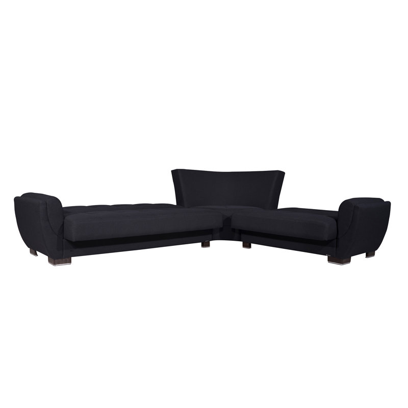 Annalice Air Reversible L-Shaped Sleeper Sofa Sectional w/ Storage Seats for Living Room, Dark Blue Microfiber/Microsuede