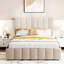 Lit plateforme tapissier beige avec rangement hydraulique fiable