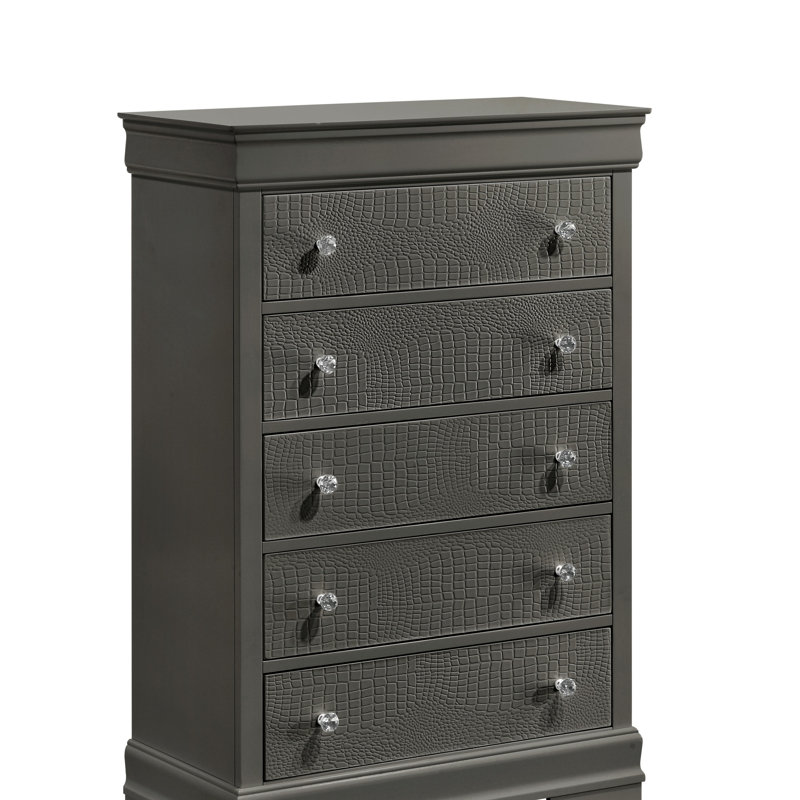 Commode 5 tiroirs Blaze, Gris métallisé