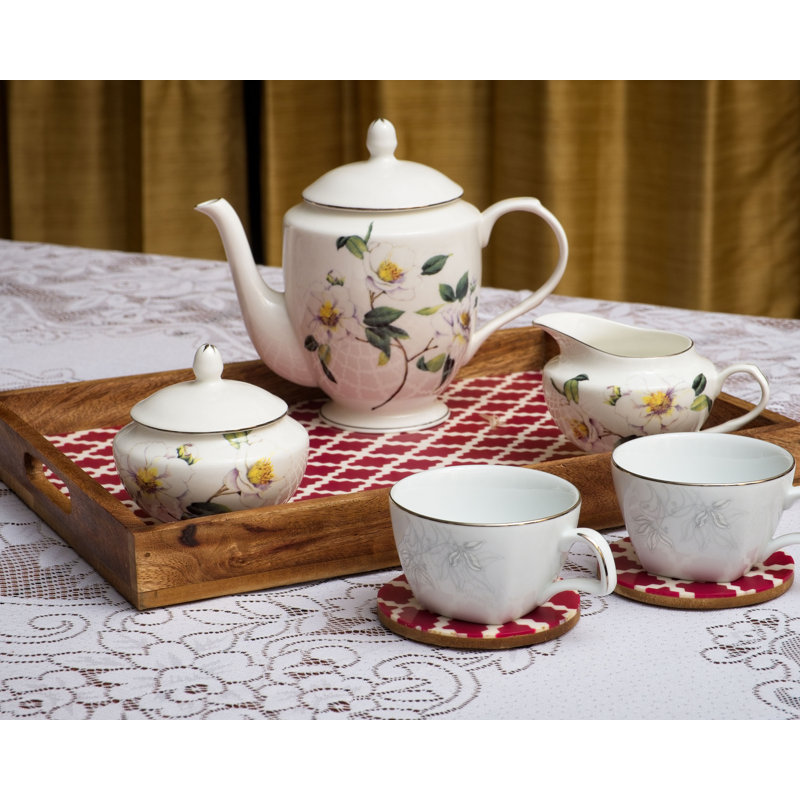 Aiesha Solid Wood Tray, White/Pink