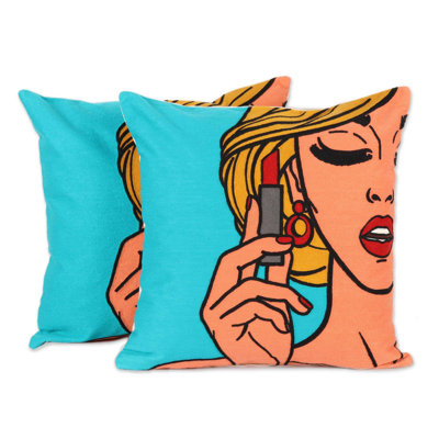 Appliqued Cotton Pillow Cover