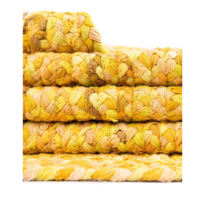 Kahwajian Hand-Braided Cotton Yellow Area Rug, Table Runner 1'2" x 6'1"