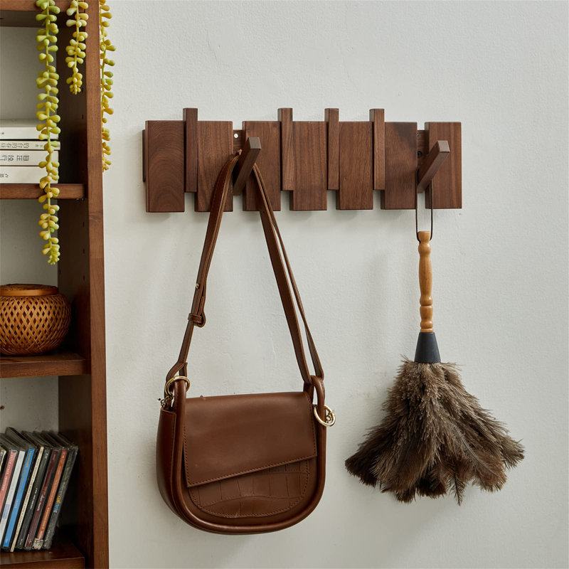 Solid Wood Wall Organizer with Key Hooks