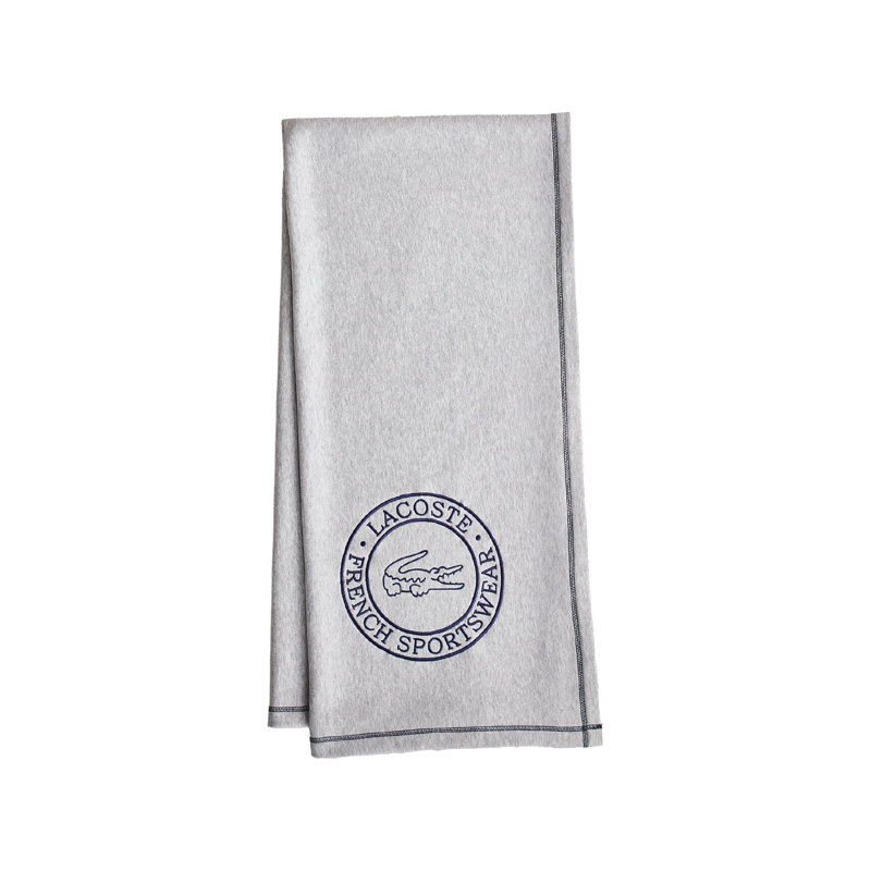 Lacoste Sportswear Cotton Blend 50x70 Throw Blanket, Cozy Sweatshirt Jersey Knit with Embroidered Lacoste Logo, Grey