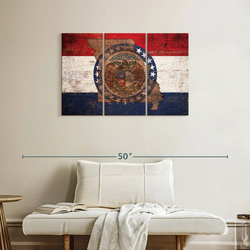 Borges State Map Over Missouri Flag, 24" H x 38" W