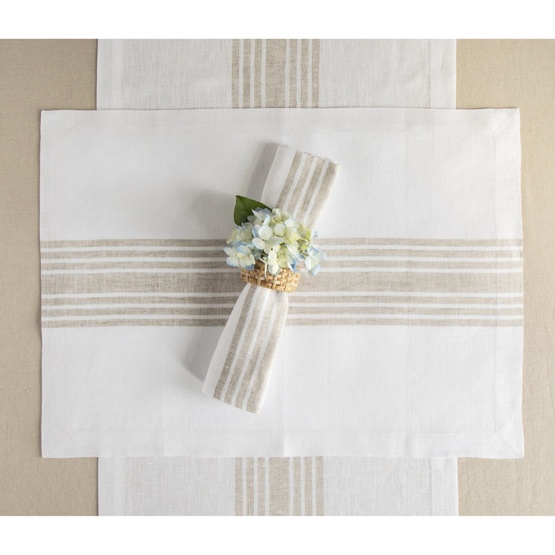 Farmhouse - 100% Pure Linen Table Runner, 108" x 14", Natural/White