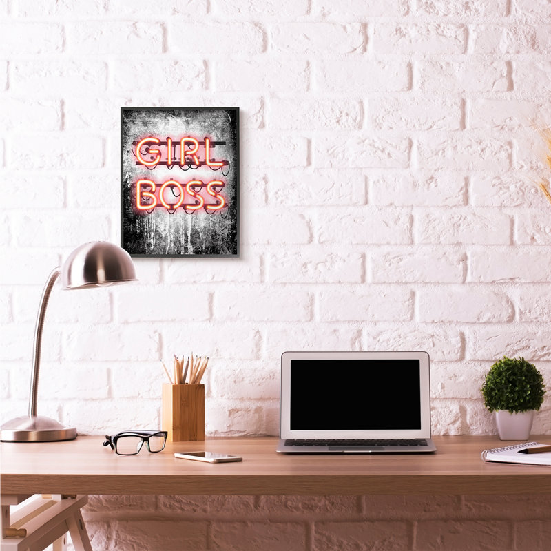 «Fashion Designer Girl Boss Neon Light», art textuel, H 20 po x l 16 po, Giclée encadrée noir minuit