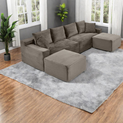 U-shaped Modern Corduroy Sofas, Plush And Spacious For Living Room