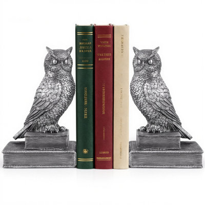 Owl Bookends Set Of 2 – Vintage Style Owl Statues On Stacked Books, Heavy Decorative Book Ends For Shelves, Desk, Office & Home Library Décor