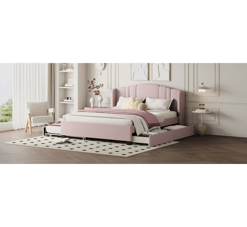 Qiwen Upholstered Platform Bed, Pink