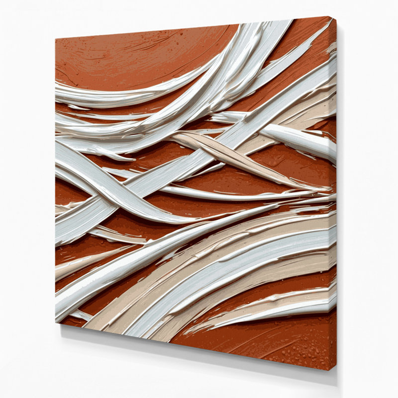 Horizontal Striped Adobe White Gray Canvas Wall Art, 8" H x 8" W