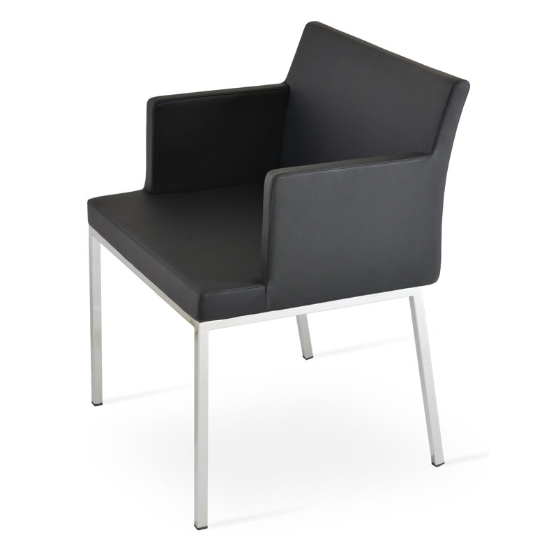 Chaise de salle à manger en métal Parma, Similicuir noir