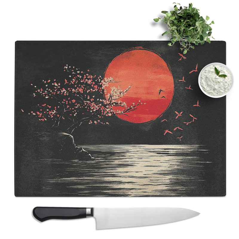 Japanese Sunset  Glass Chopping Board