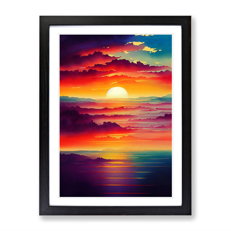 Sunset Watercolour Art No.2 - Framed Print, Black Framed, 34cm H x 25cm W x 2cm D