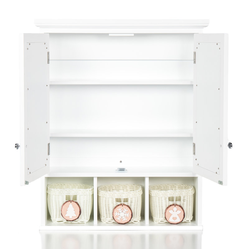 Armoire de salle de bain 2 portes avec miroir - hauteur de tablette réglable, 3 décorations de panier de décoration de Noël pour salle de bain, cuisine, tablette de salle de lavage, arbre